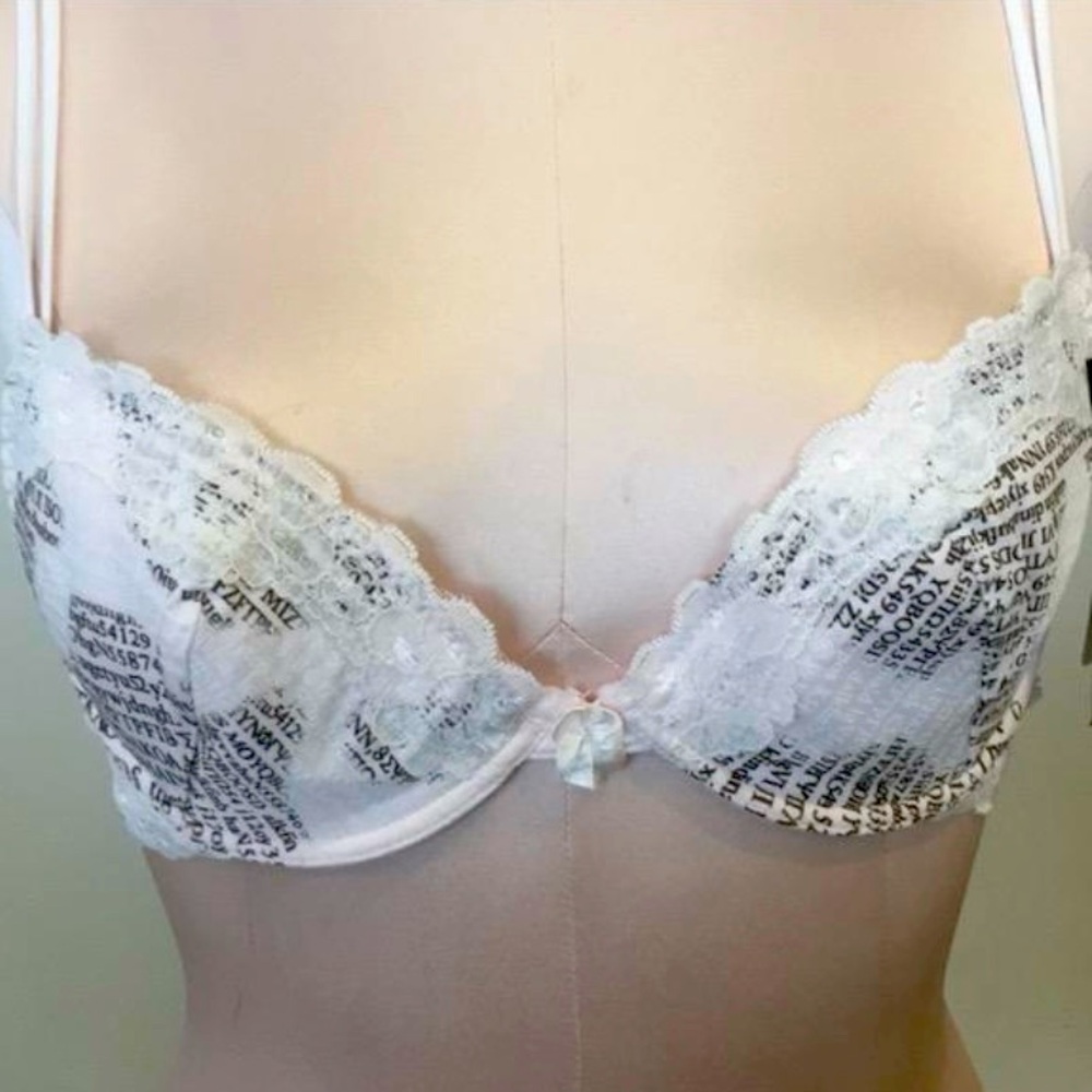 Lilly White Lace Print Bra NEW pink slightly padded cup sizes 34C 38D 34B & 32A